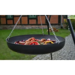 COOK - Wok rond sur trépied 70 cm spécial feu de camp pour brasero