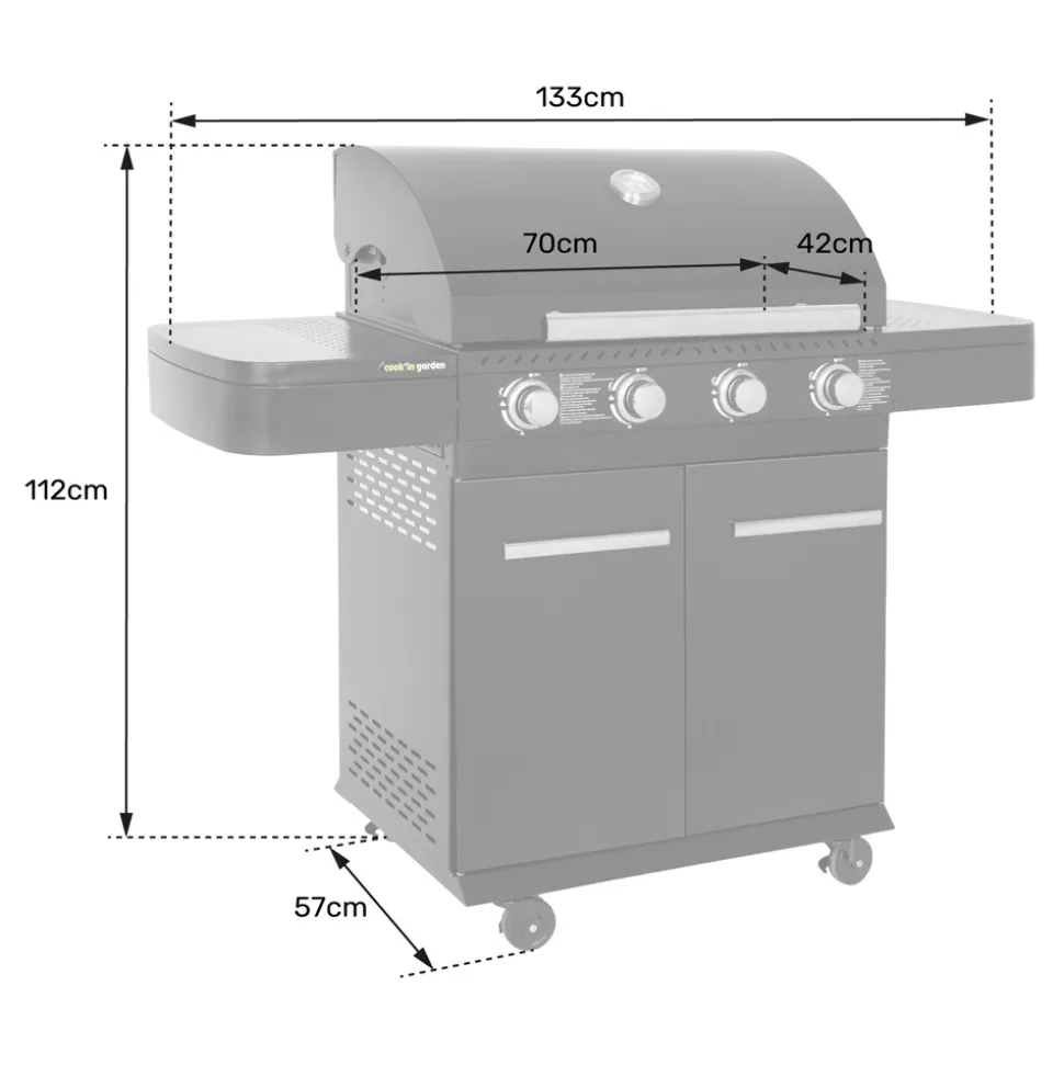 COOK IN GARDEN - Barbecue au gaz fyra avec thermomètre - 4 brûleurs