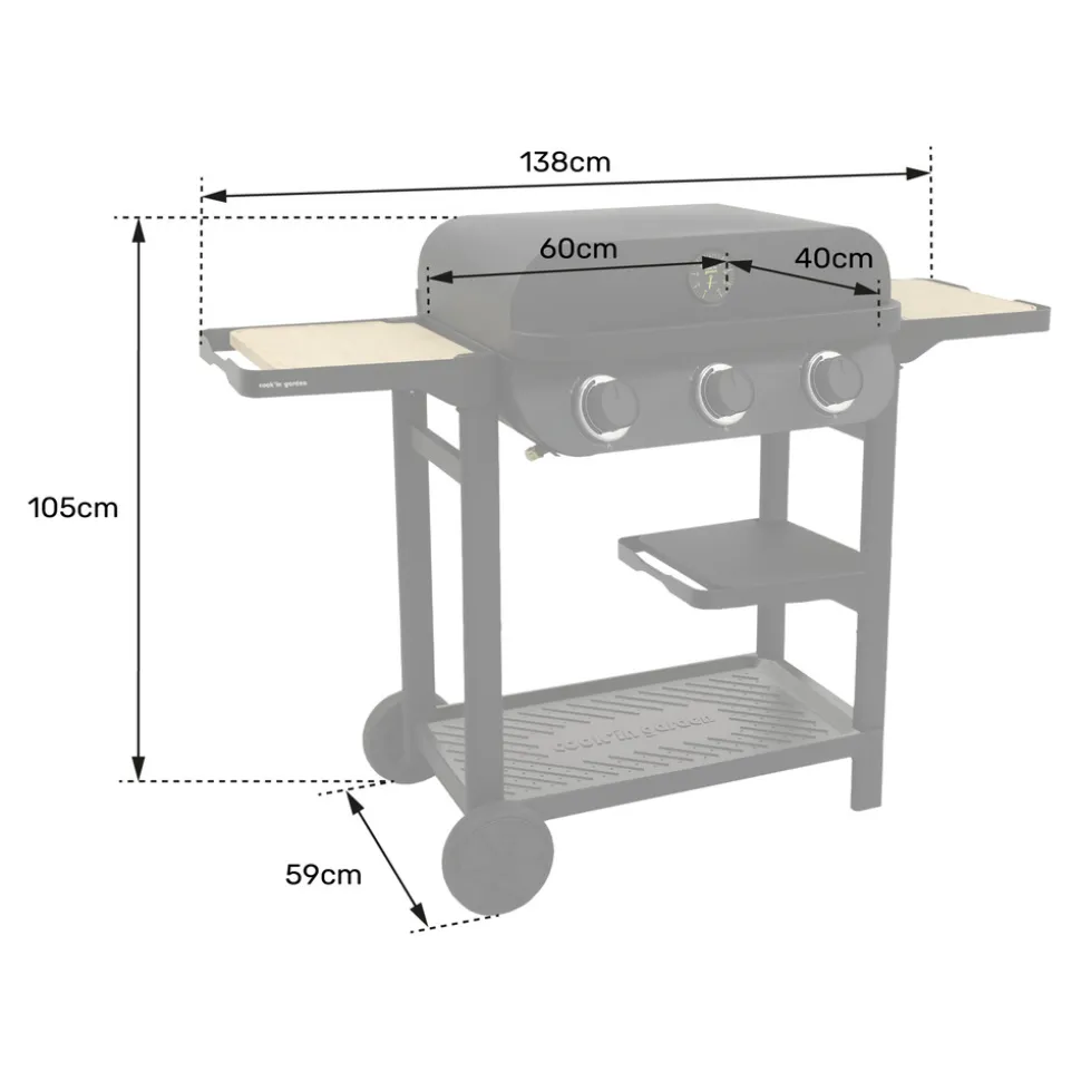 COOK IN GARDEN - Cook'in garden barbecue à gaz sur pied 3 feux 8.4kw - am083t