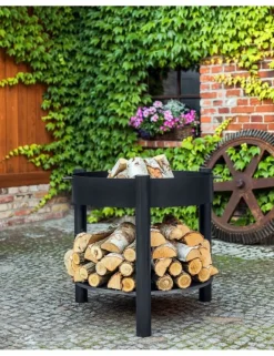 COOK KING - Brasero de jardin solafa xl avec range bois en acier-braséro seul-ø 80cm-60 --