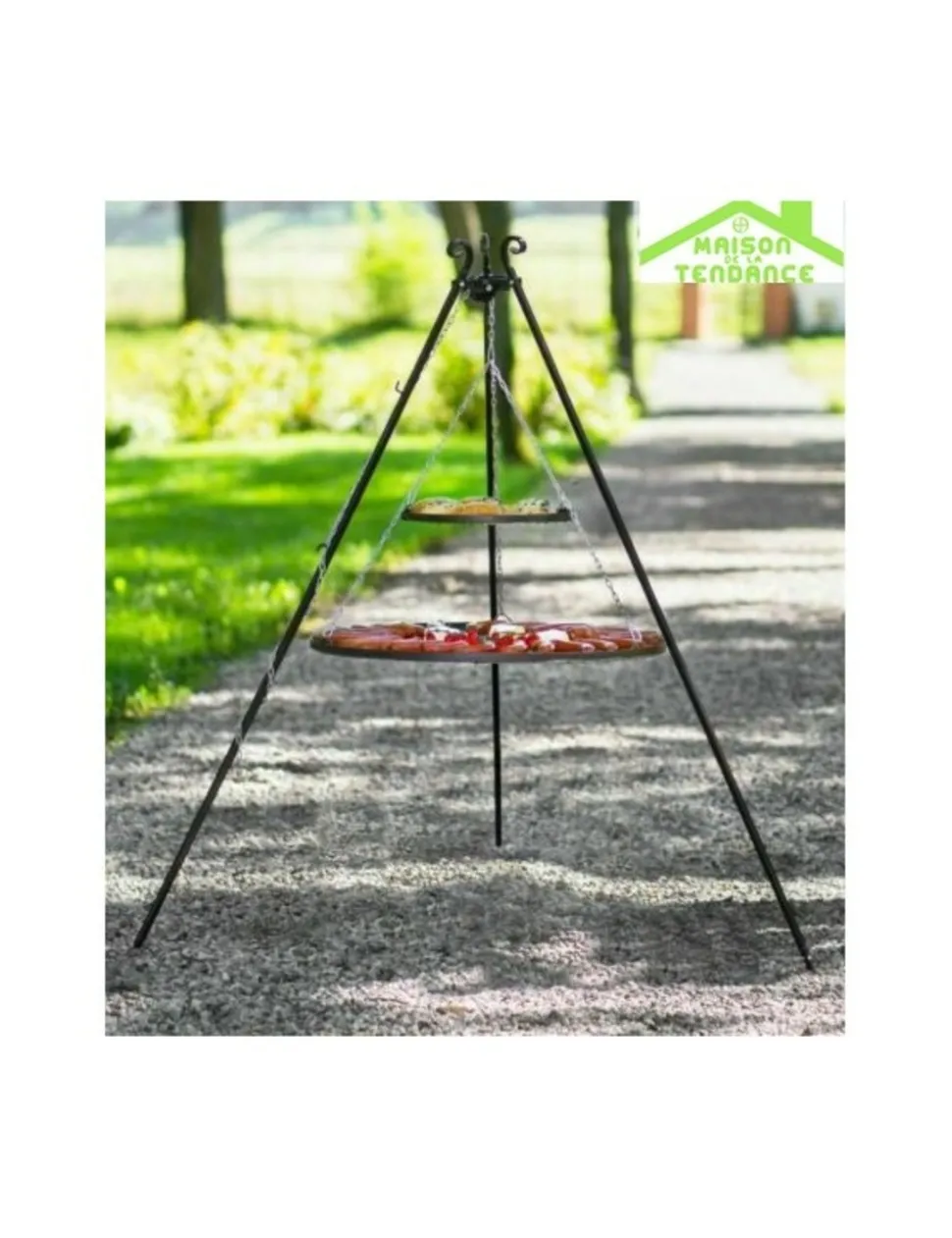 COOK KING - Trépied viking avec double grille en acier--40x70 cm-
