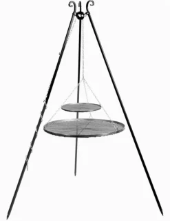 COOK KING - Trépied viking avec double grille en acier--40x80 cm-