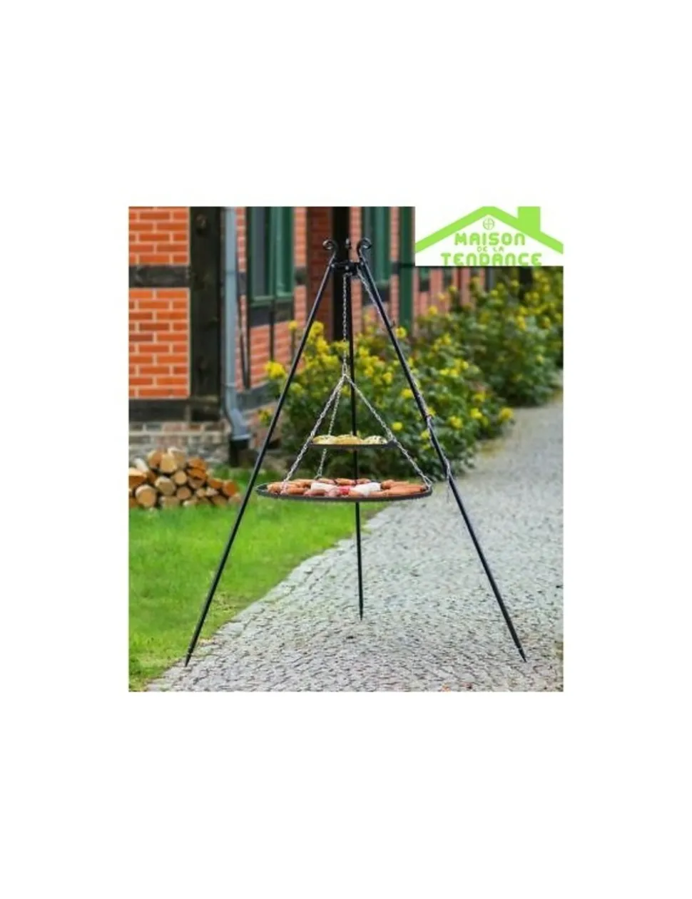 COOK KING - Trépied viking avec double grille en acier inoxydable--40x80 cm-