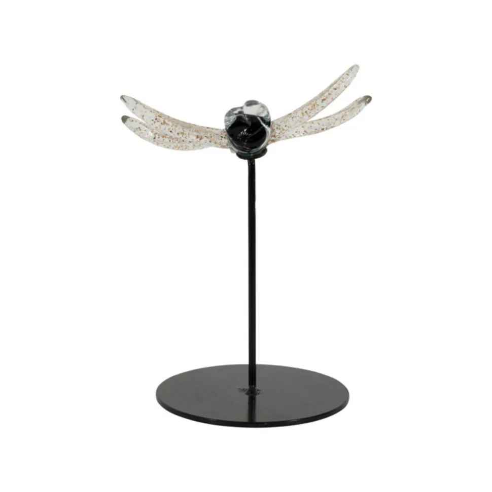 COTE TABLE - Décoration libellule verre gris 14x13x17cm