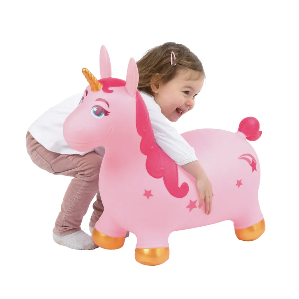 D - Jeu de plein air : Ballon sauteur Licorne rose L. 22xl.49xH.59cm