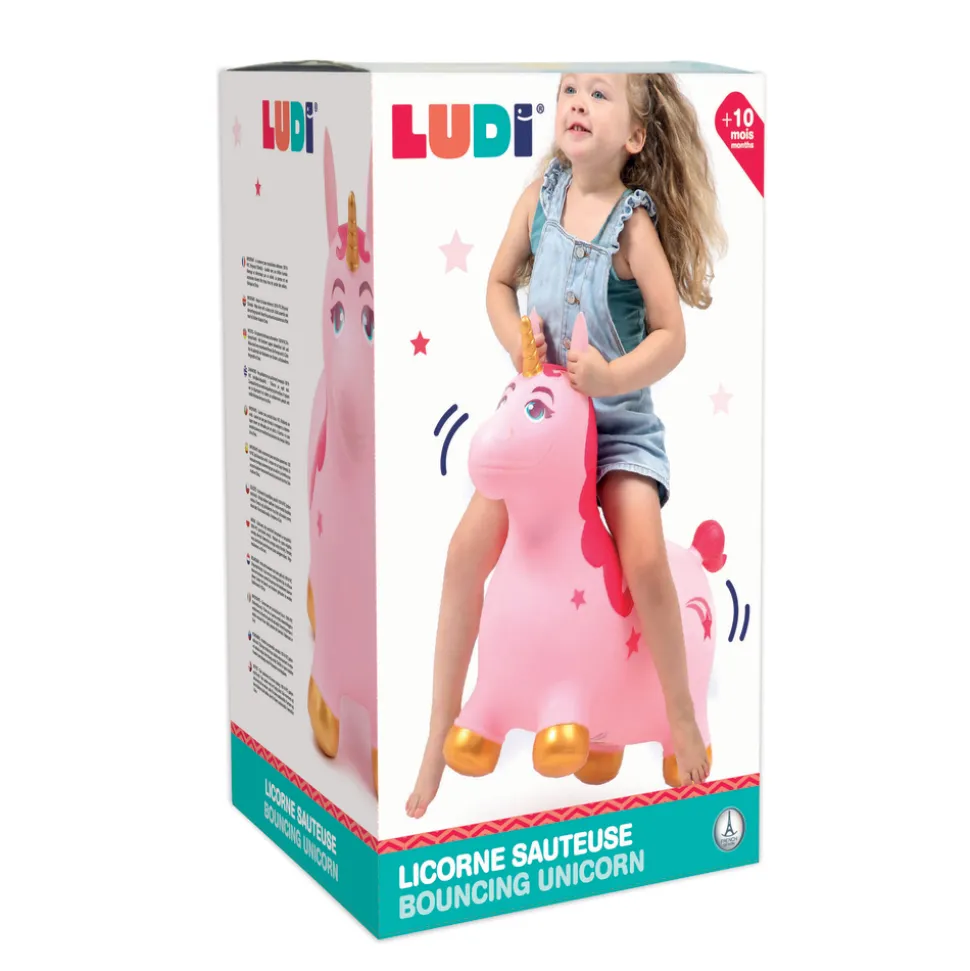 D - Jeu de plein air : Ballon sauteur Licorne rose L. 22xl.49xH.59cm