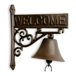 DÉCORATION D'AUTREFOIS - Cloche welcome fonte fonte marron - décoration d'autrefois