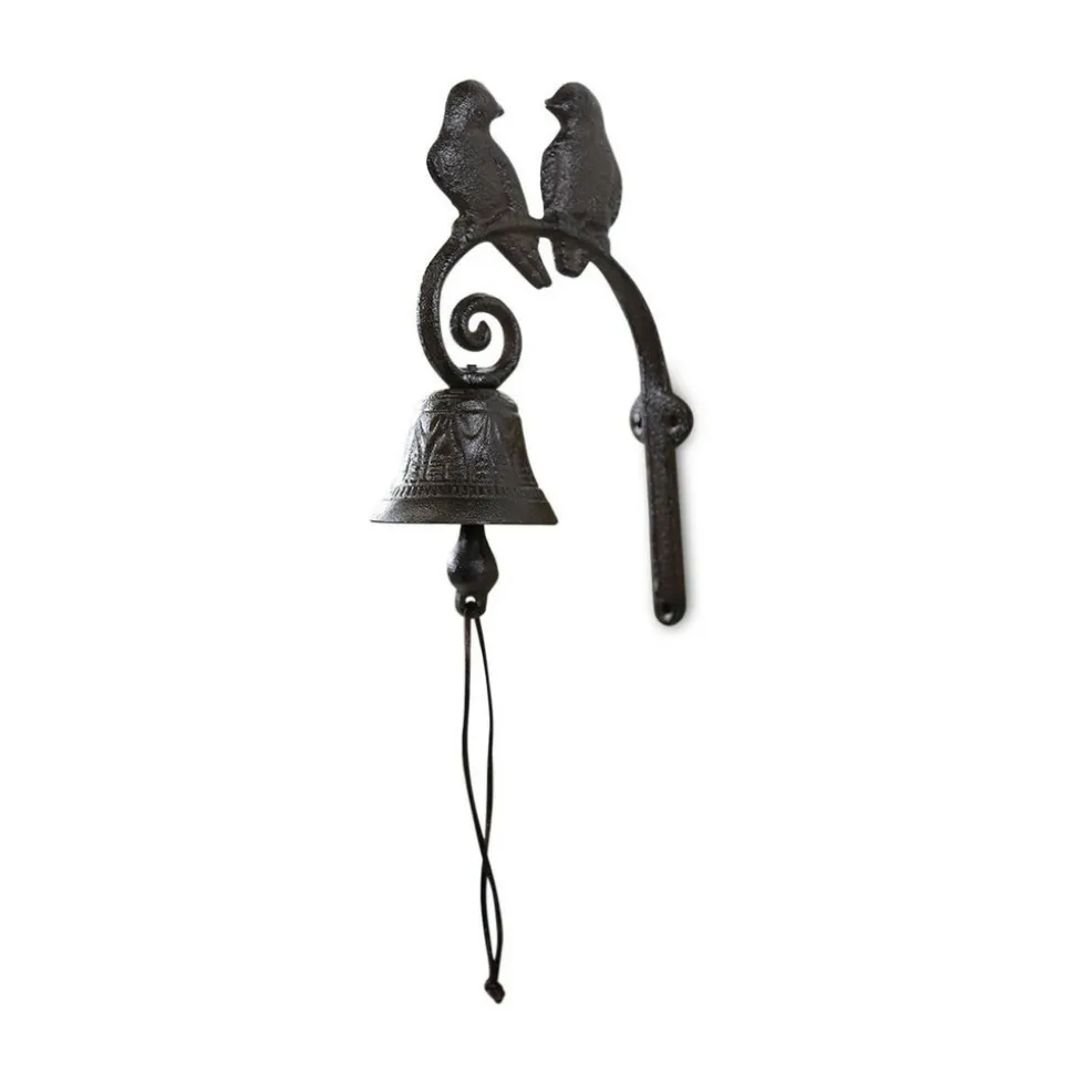 DÉCORATION D'AUTREFOIS - Cloche 2 oiseaux fonte fonte marron - décoration d'autrefois