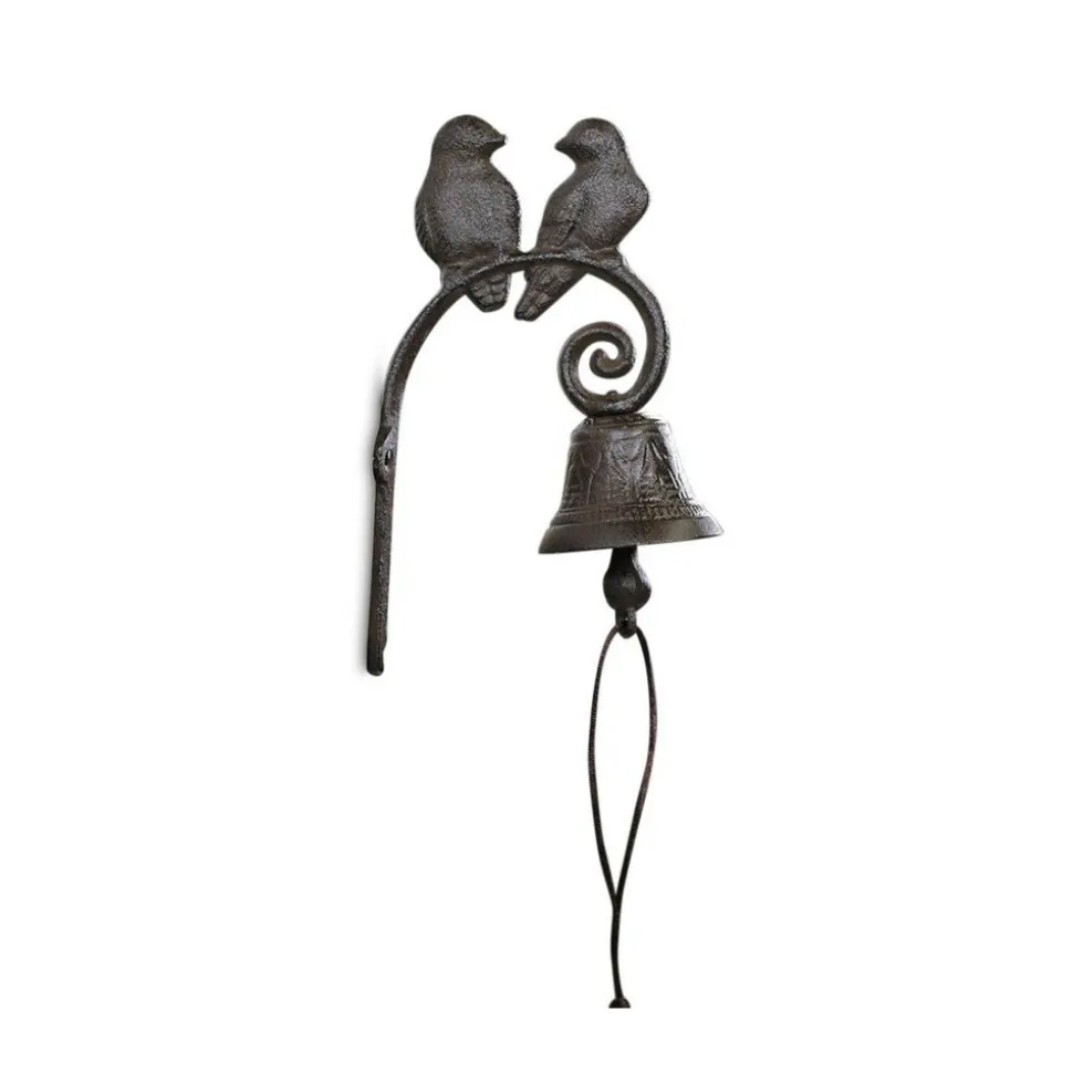 DÉCORATION D'AUTREFOIS - Cloche 2 oiseaux fonte fonte marron - décoration d'autrefois