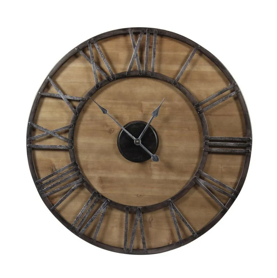 DÉCORATION D'AUTREFOIS - Grande horloge ancienne fer forgé marron - décoration d'autrefois