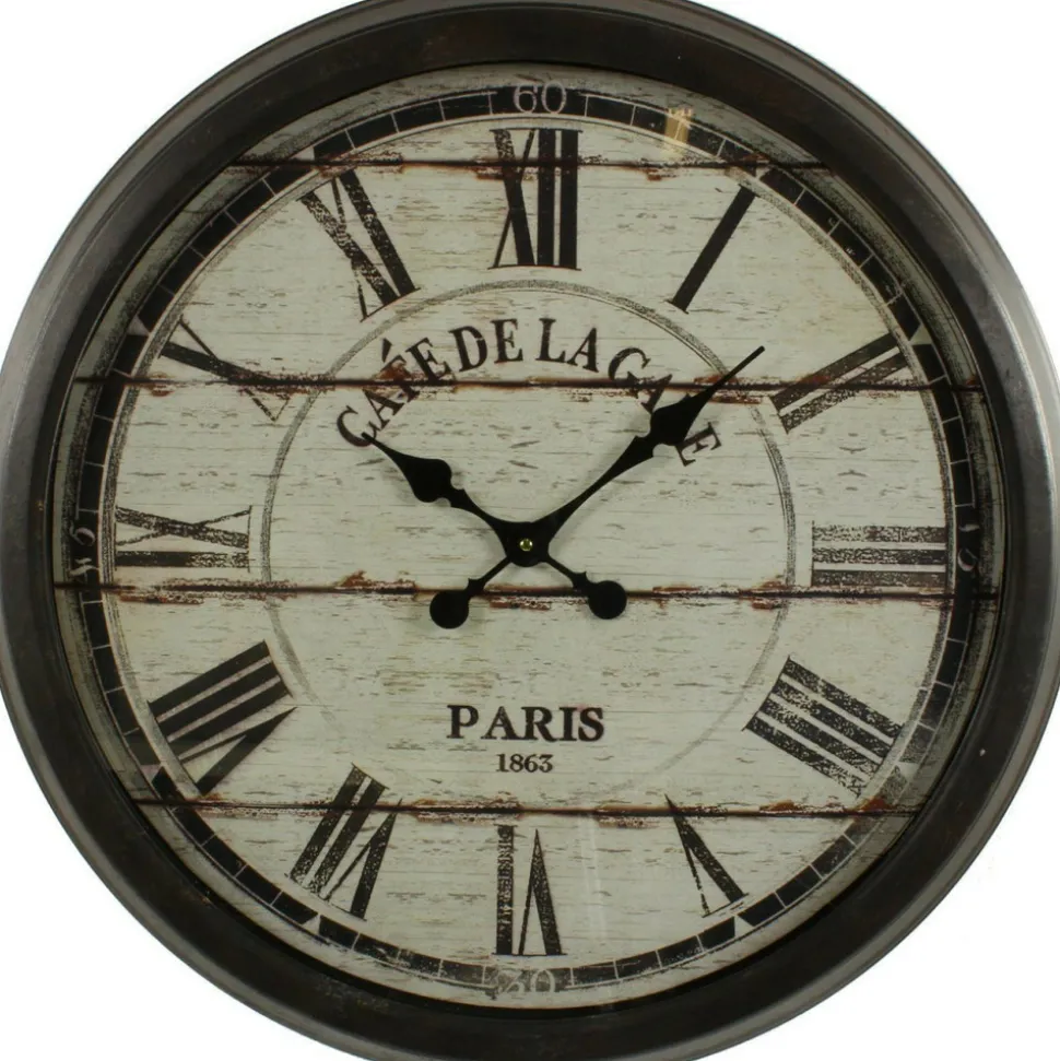 DÉCORATION D'AUTREFOIS - Grande horloge ancienne murale café de la gare fer noir - décoration d'autrefois