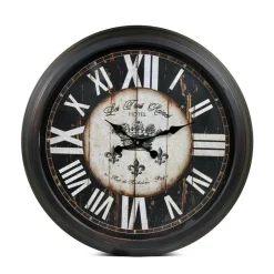 DÉCORATION D'AUTREFOIS - Grande horloge ancienne murale hôtel les trois reines métal noir - décoration d'autrefois