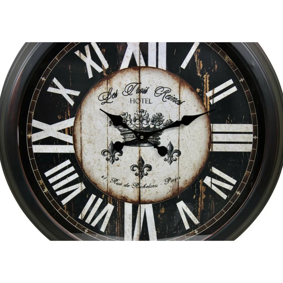 DÉCORATION D'AUTREFOIS - Grande horloge ancienne murale hôtel les trois reines métal noir - décoration d'autrefois