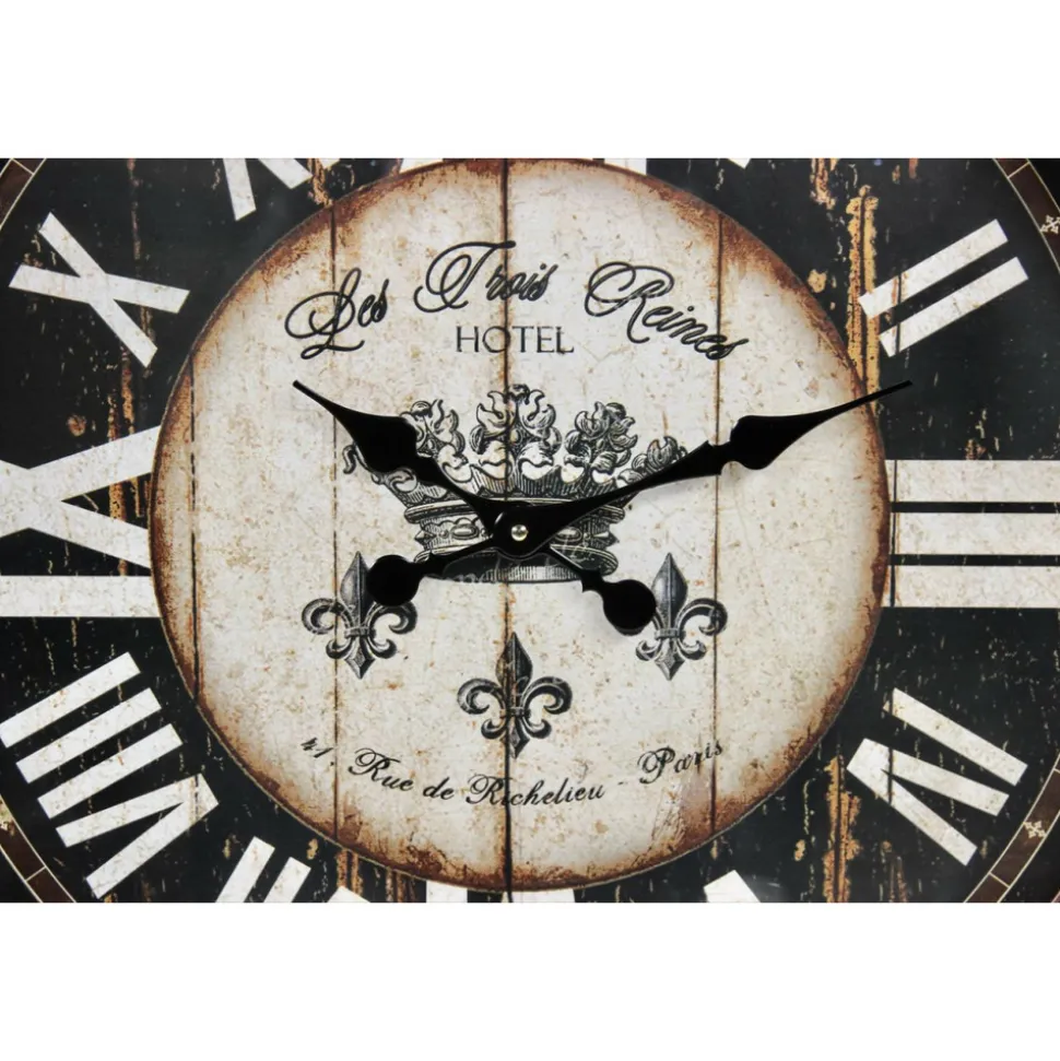 DÉCORATION D'AUTREFOIS - Grande horloge ancienne murale hôtel les trois reines métal noir - décoration d'autrefois
