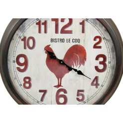 DÉCORATION D'AUTREFOIS - Grande horloge ancienne murale bistro le coq métal rouge-bordeaux - décoration d'autrefois