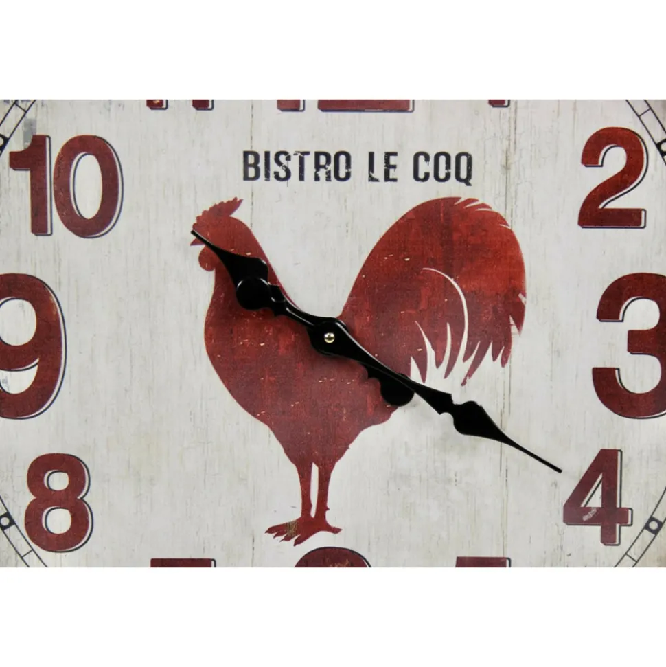 DÉCORATION D'AUTREFOIS - Grande horloge ancienne murale bistro le coq métal rouge-bordeaux - décoration d'autrefois