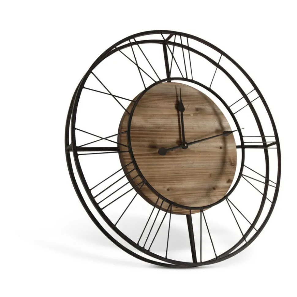 DÉCORATION D'AUTREFOIS - Grande horloge ancienne bois-métal marron - décoration d'autrefois