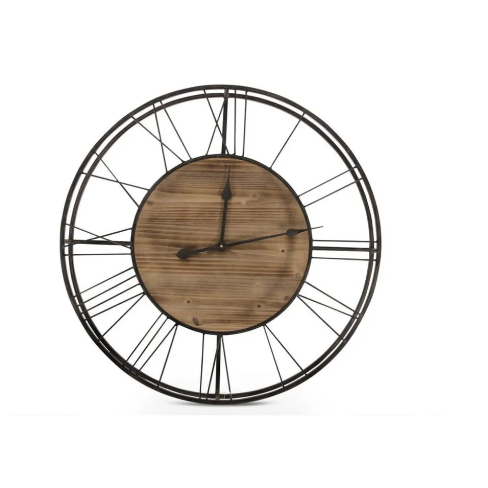 DÉCORATION D'AUTREFOIS - Grande horloge ancienne bois-métal marron - décoration d'autrefois