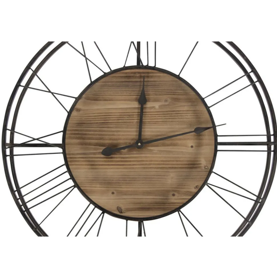 DÉCORATION D'AUTREFOIS - Grande horloge ancienne bois-métal marron - décoration d'autrefois