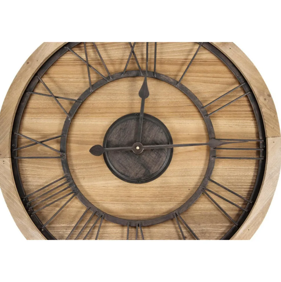DÉCORATION D'AUTREFOIS - Grande horloge ancienne bois-métal marron - décoration d'autrefois