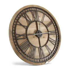 DÉCORATION D'AUTREFOIS - Grande horloge ancienne bois-métal marron - décoration d'autrefois