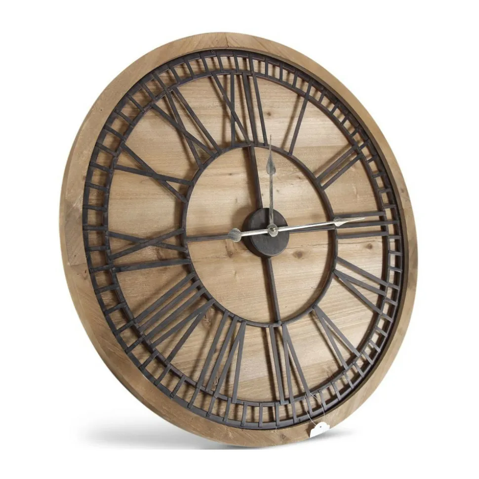 DÉCORATION D'AUTREFOIS - Grande horloge ancienne bois-métal marron - décoration d'autrefois