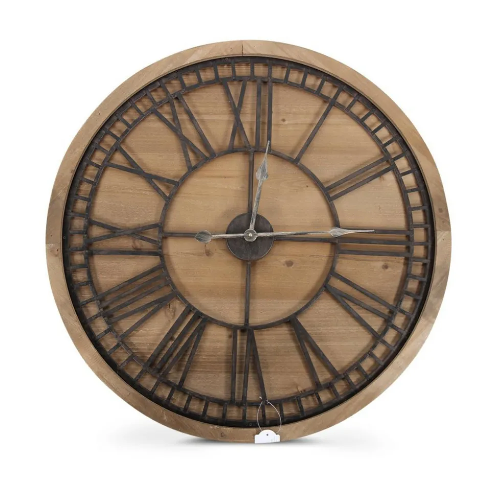 DÉCORATION D'AUTREFOIS - Grande horloge ancienne bois-métal marron - décoration d'autrefois