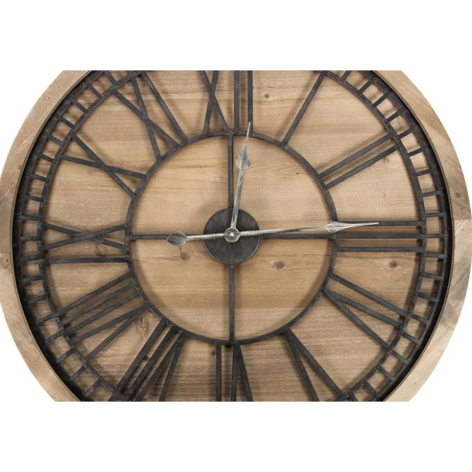 DÉCORATION D'AUTREFOIS - Grande horloge ancienne bois-métal marron - décoration d'autrefois