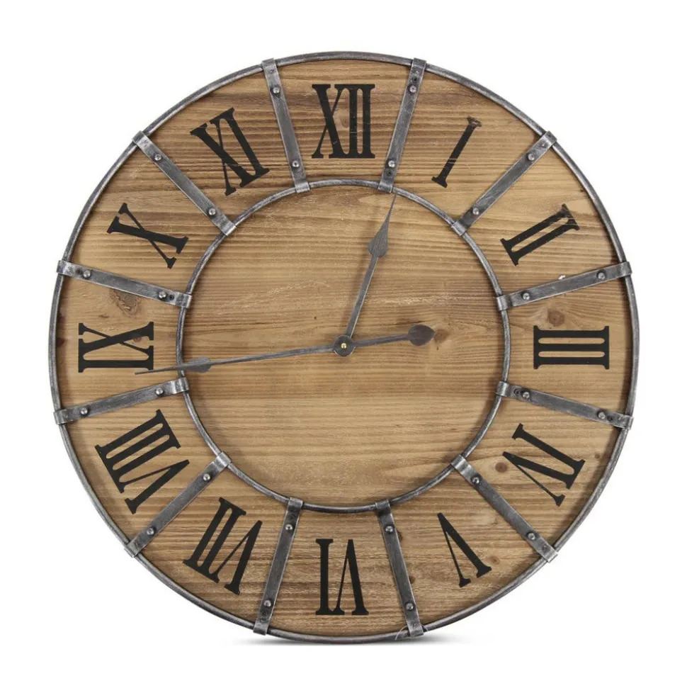 DÉCORATION D'AUTREFOIS - Grande horloge ancienne bois-métal marron - décoration d'autrefois