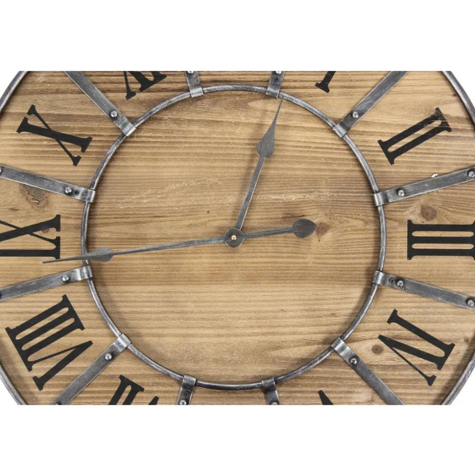 DÉCORATION D'AUTREFOIS - Grande horloge ancienne bois-métal marron - décoration d'autrefois