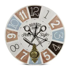 DÉCORATION D'AUTREFOIS - Horloge ancienne balancier barber shop hair style bois multicolore - décoration d'autrefois