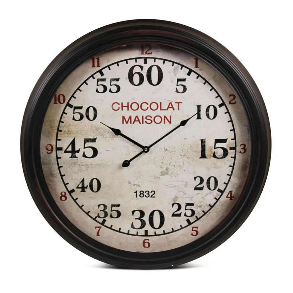 DÉCORATION D'AUTREFOIS - Horloge ancienne murale chocolat maison métal blanc - décoration d'autrefois