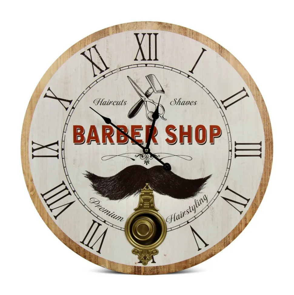 DÉCORATION D'AUTREFOIS - Horloge ancienne balancier barber shop bois blanc - décoration d'autrefois
