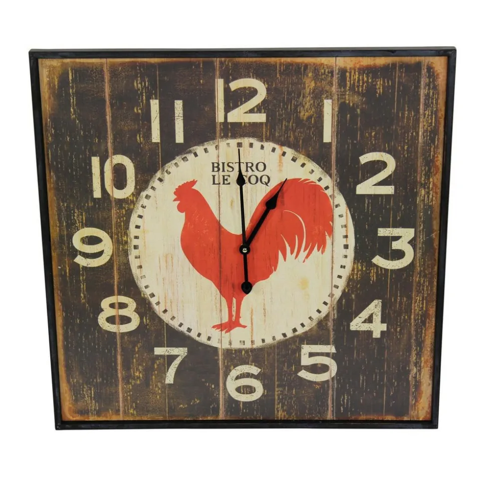 DÉCORATION D'AUTREFOIS - Horloge ancienne murale carre bistrot le coq fer marron - décoration d'autrefois