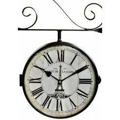 DÉCORATION D'AUTREFOIS - Horloge de gare ancienne double face café de la gare tour eiffel forge fer forgé blanc - décoration d'autrefois
