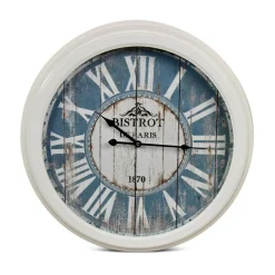 DÉCORATION D'AUTREFOIS - Horloge ancienne murale bistrot de paris métal bleu - décoration d'autrefois