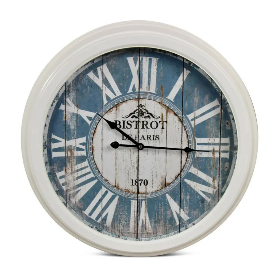 DÉCORATION D'AUTREFOIS - Horloge ancienne murale bistrot de paris métal bleu - décoration d'autrefois
