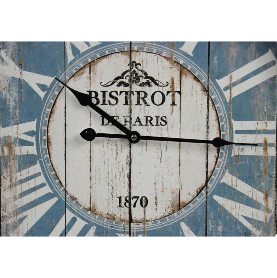 DÉCORATION D'AUTREFOIS - Horloge ancienne murale bistrot de paris métal bleu - décoration d'autrefois