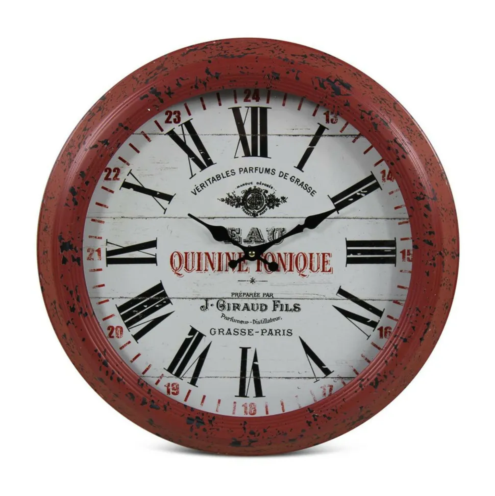 DÉCORATION D'AUTREFOIS - Horloge ancienne murale eau quinine tonique métal rouge-bordeaux - décoration d'autrefois