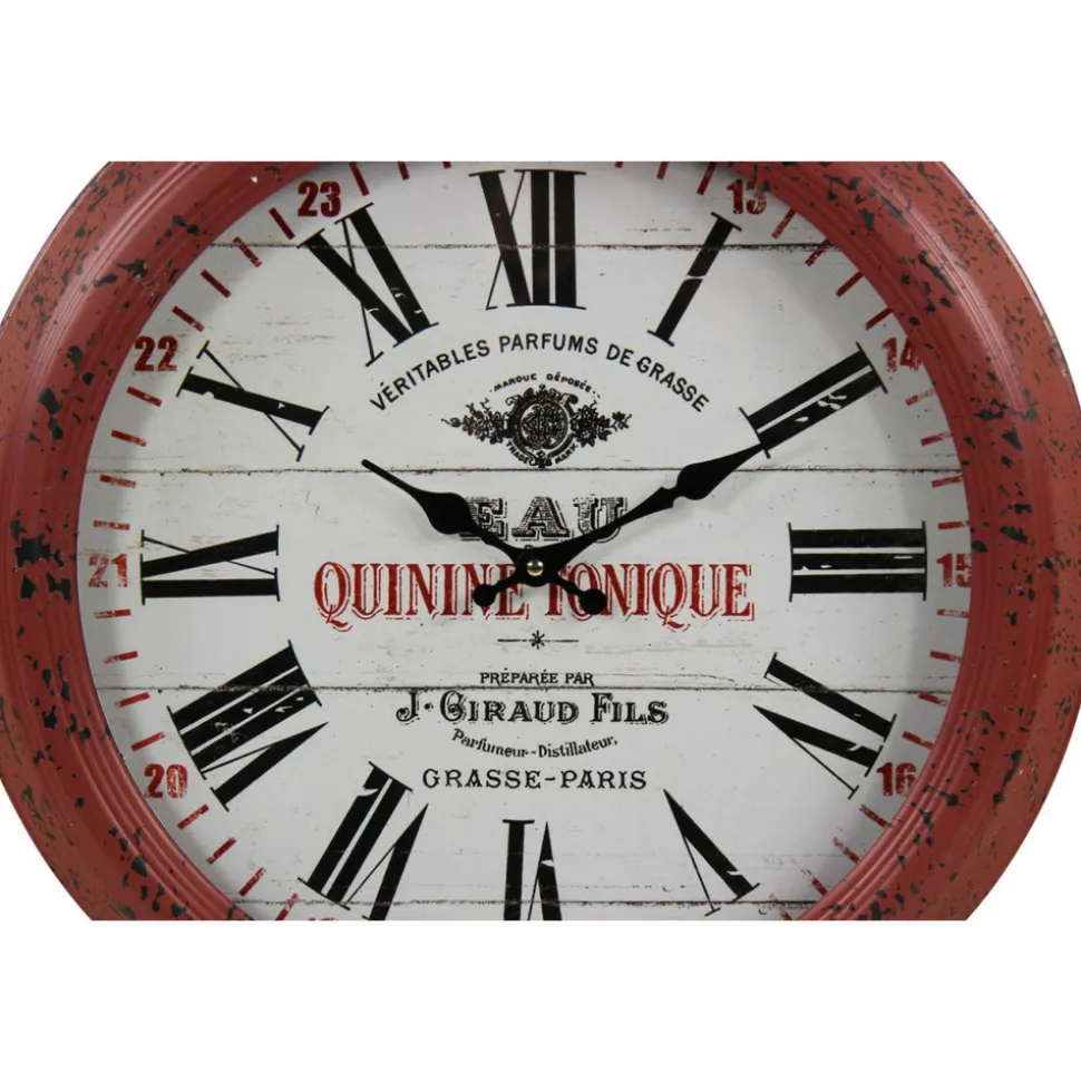 DÉCORATION D'AUTREFOIS - Horloge ancienne murale eau quinine tonique métal rouge-bordeaux - décoration d'autrefois