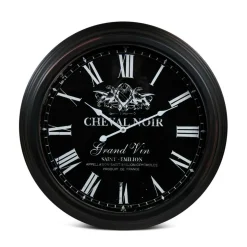 DÉCORATION D'AUTREFOIS - Horloge ancienne murale cheval métal noir - décoration d'autrefois