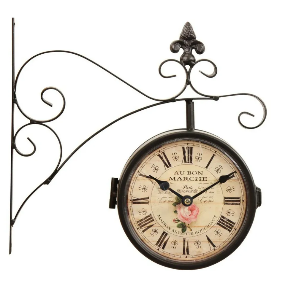 DÉCORATION D'AUTREFOIS - Horloge de gare ancienne double face au bon marché fer forgé blanc - décoration d'autrefois