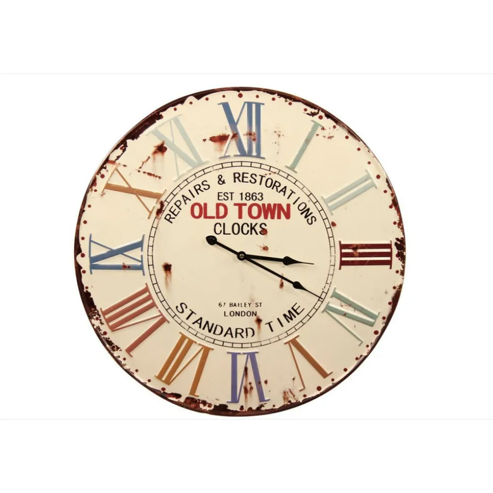 DÉCORATION D'AUTREFOIS - Horloge ancienne old town clocks métal blanc - décoration d'autrefois