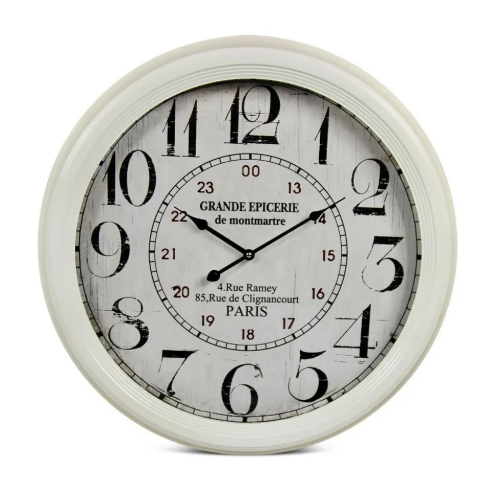 DÉCORATION D'AUTREFOIS - Horloge ancienne murale grande epicerie de monmartre métal blanc - décoration d'autrefois