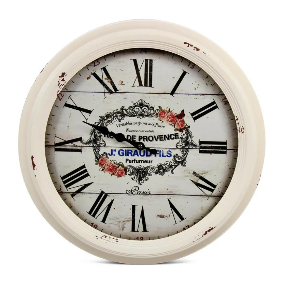 DÉCORATION D'AUTREFOIS - Horloge ancienne murale de provence métal blanc - décoration d'autrefois