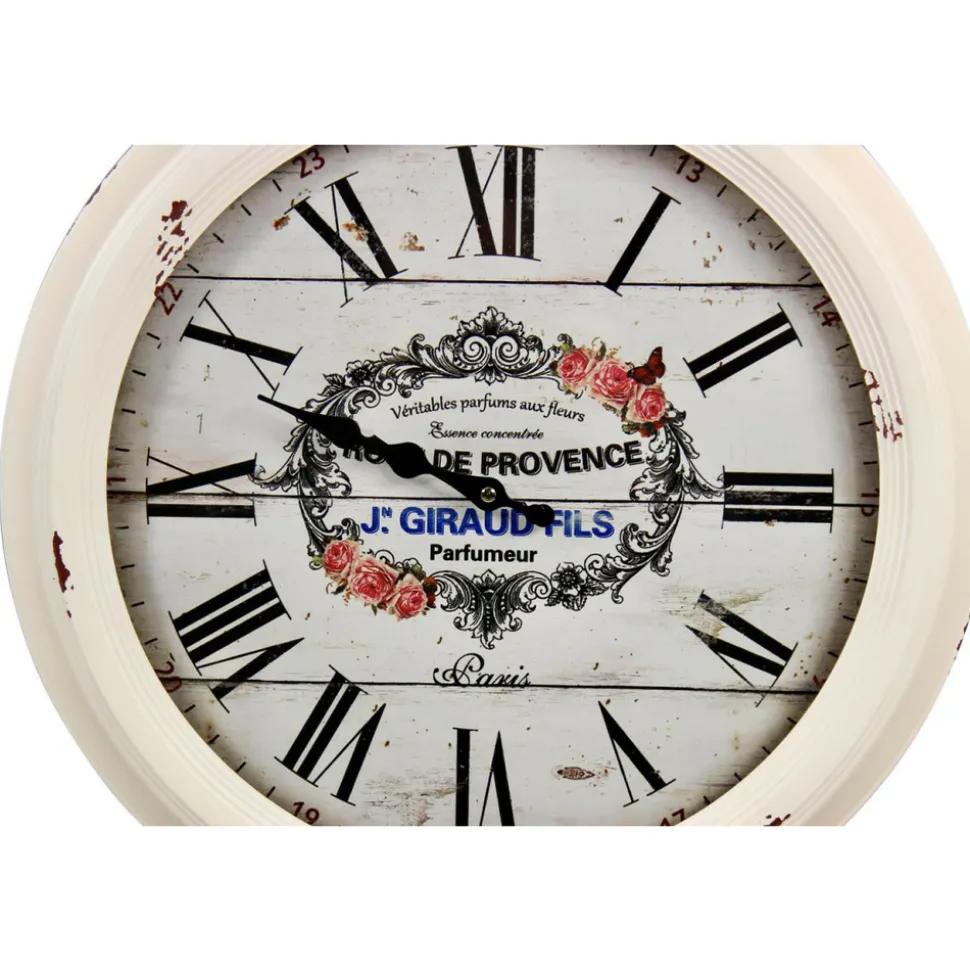 DÉCORATION D'AUTREFOIS - Horloge ancienne murale de provence métal blanc - décoration d'autrefois