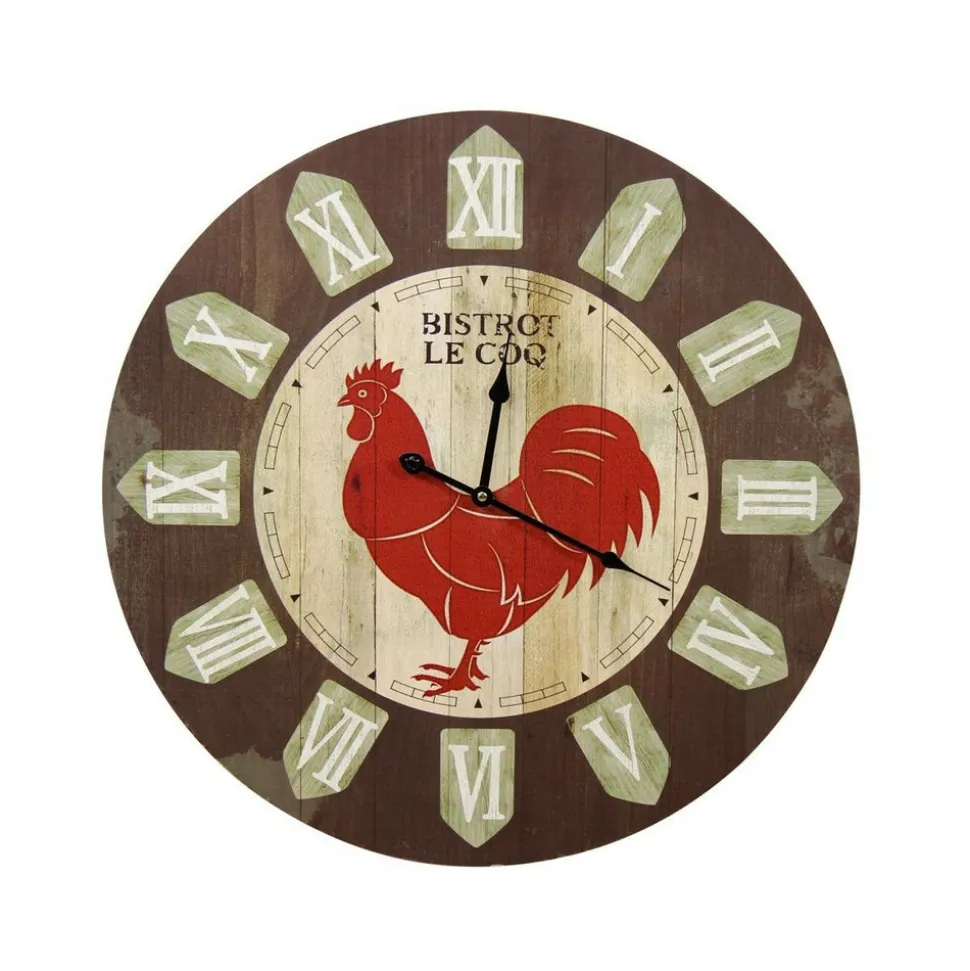 DÉCORATION D'AUTREFOIS - Horloge ancienne murale bistrot le coq bois marron - décoration d'autrefois