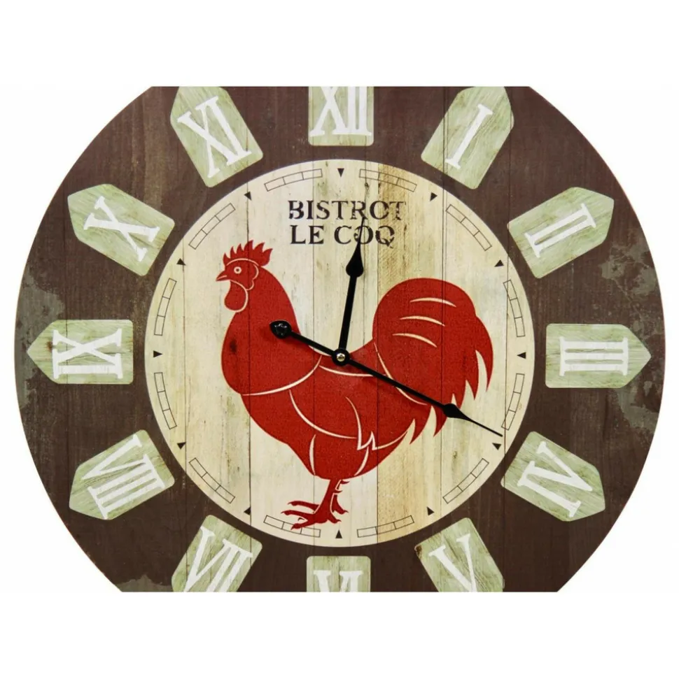 DÉCORATION D'AUTREFOIS - Horloge ancienne murale bistrot le coq bois marron - décoration d'autrefois