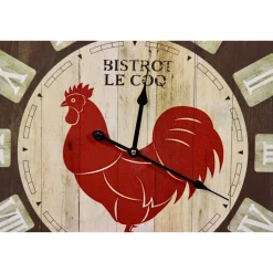 DÉCORATION D'AUTREFOIS - Horloge ancienne murale bistrot le coq bois marron - décoration d'autrefois