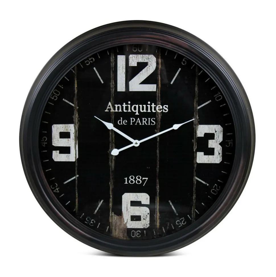 DÉCORATION D'AUTREFOIS - Horloge ancienne murale antiquités de paris métal noir - décoration d'autrefois